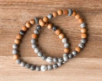Lava Bead Essential Oil Diffuser Bracelet, Wood & Gemstone Aromatherapy Jewelry