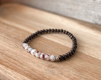 Bracelets for fall, Blood splatter bracelet, Halloween jewelry, Wood bead bracelet for women, spooky bracelets, beaded Halloween bracelet