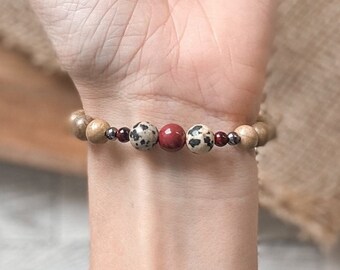 Dalmatian Jasper, scented bracelet, wood beaded jewelry, lava stone bracelets, essential oil diffuser bracelet, aromatherapy jewelry