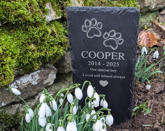 Personalised Pet Slate Memorial Plaque (paw prints) pet memorial, grave marker, pet headstone, engraved plaque, engraved pet memorial