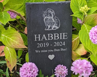 Placa conmemorativa de pizarra personalizada de conejo de orejas caídas, monumento para mascotas, marcador de tumba, lápida para mascotas, placa grabada, monumento grabado para mascotas
