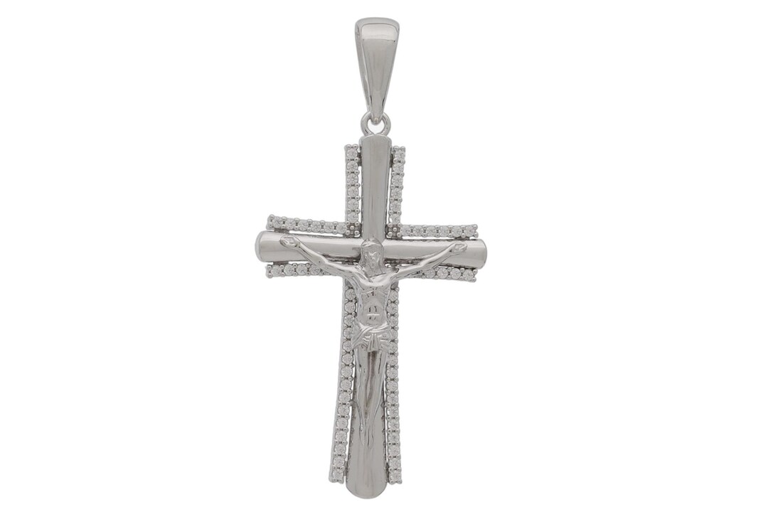 Cross Crucifix Pendant Sterling Silver 925 Rhodium Plated - Etsy