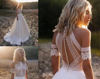halter top a line wedding dress