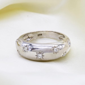 Dome Statement Ring, Diamond Dome Ring, Gold Dome Ring,  Star Ring, Women Wedding Ring, Anniversary Gift, Celestial Jewelry, Gift for Her
