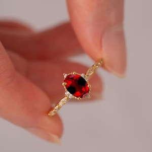Bague de fiançailles empilable grenat et diamants, argent sterling plaqué or 14 carats, bijoux faits main, pierre de naissance de janvier