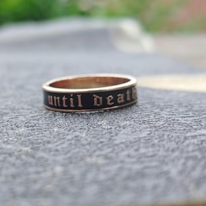 Black Enamel Until death Ring Sterling Silver Stacking Ring