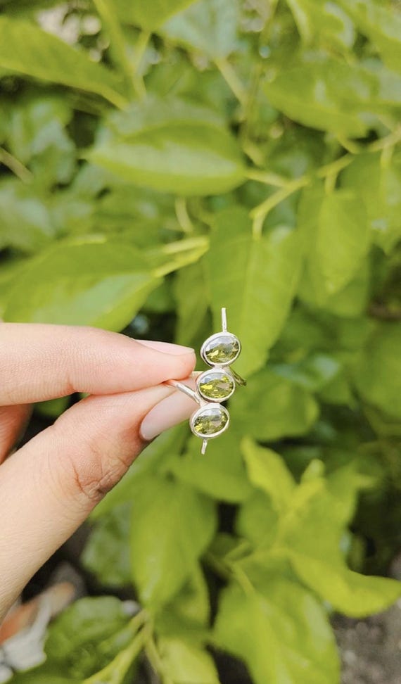 18k Gold Martini Olive Cocktail Ring: Sterling Silver Three Stone Statement
