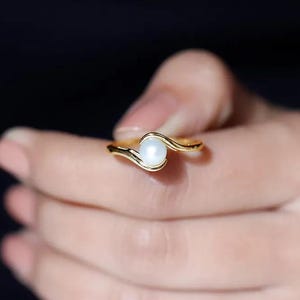 Sterling Silver Freshwater Pearl Bypass Ring: Promise Ring