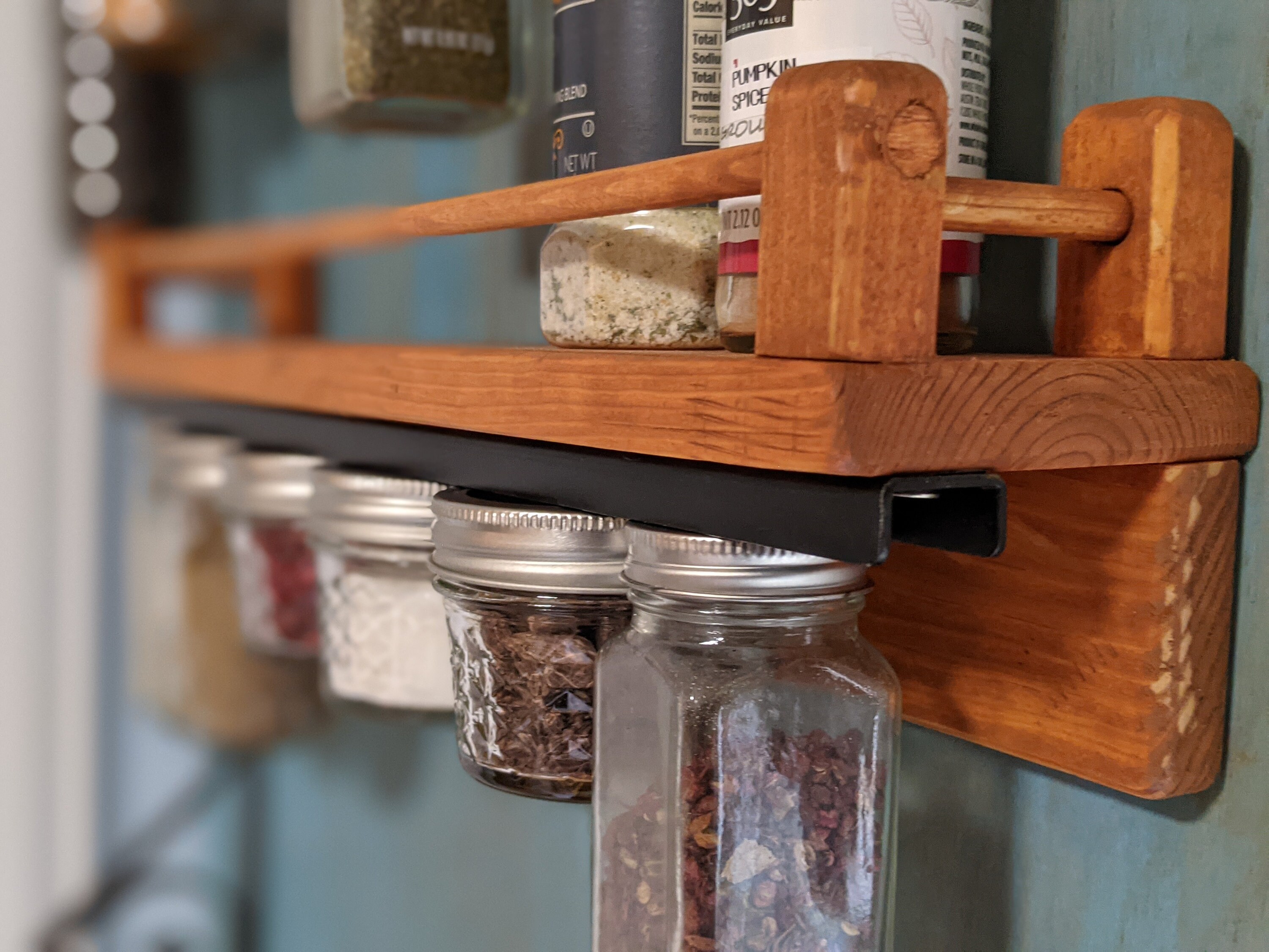 Magnetic Wooden Rustic Handmade Spice Rack | Vintage Look | Wall Mount