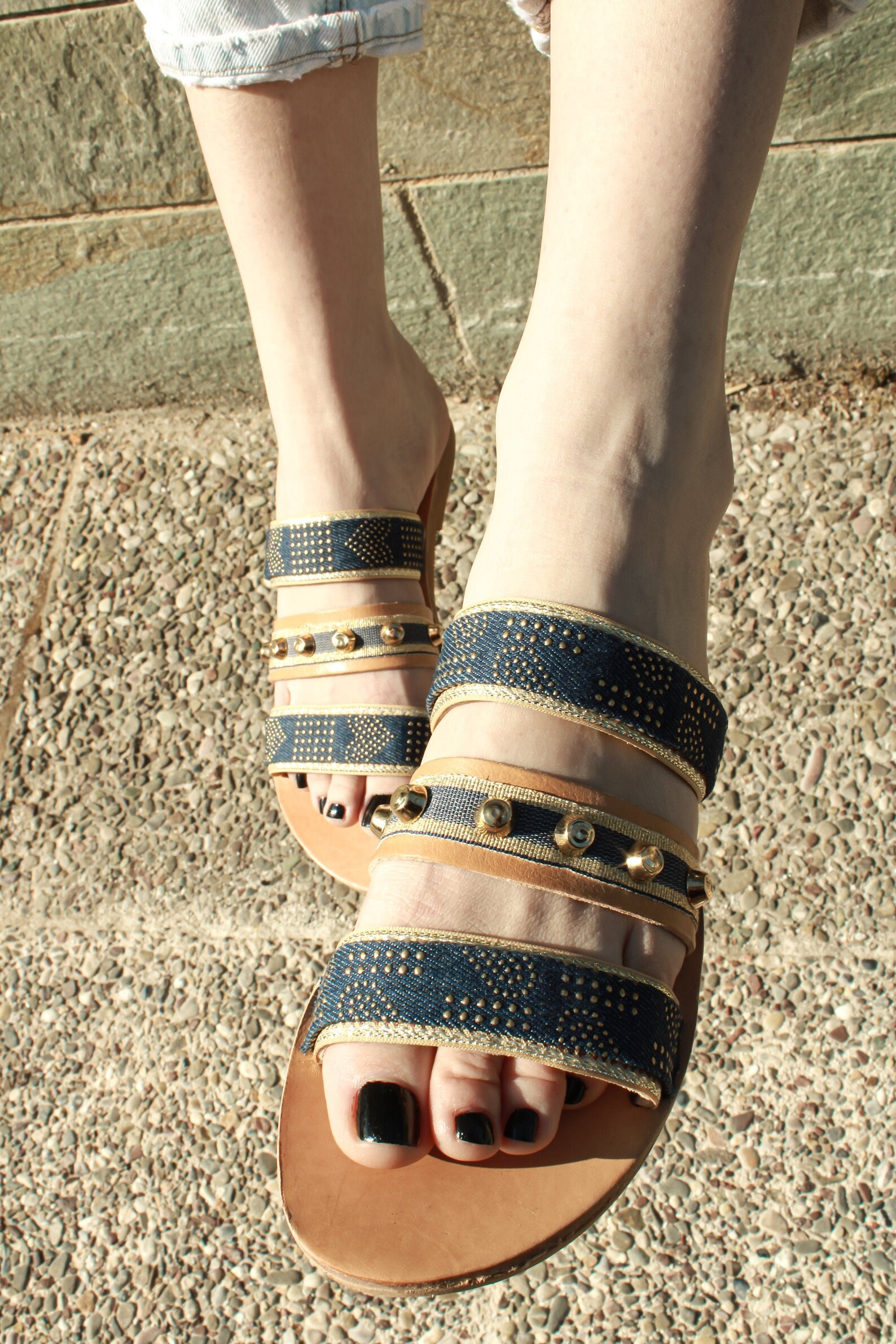 navy flat sandals uk