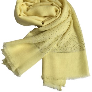 Yellow shawl, silk wool  wedding pashmina with  Swarovski crystal,Gift for her,