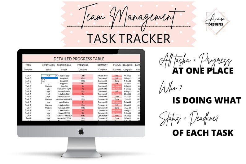 Management Tasks Tracker Planner | Excel to Do List | Excel Task ...