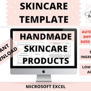 Skincare handmade products excel template | Cosmetics recipe & inventory automatic follow up