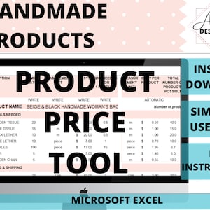 Product price tool template for handmade products | Product pricing calculator | Price spreadsheet | Worksheet to price | Cost management