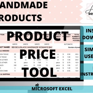 Product price tool template for handmade products | Product pricing calculator | Price spreadsheet | Worksheet to price | Cost management