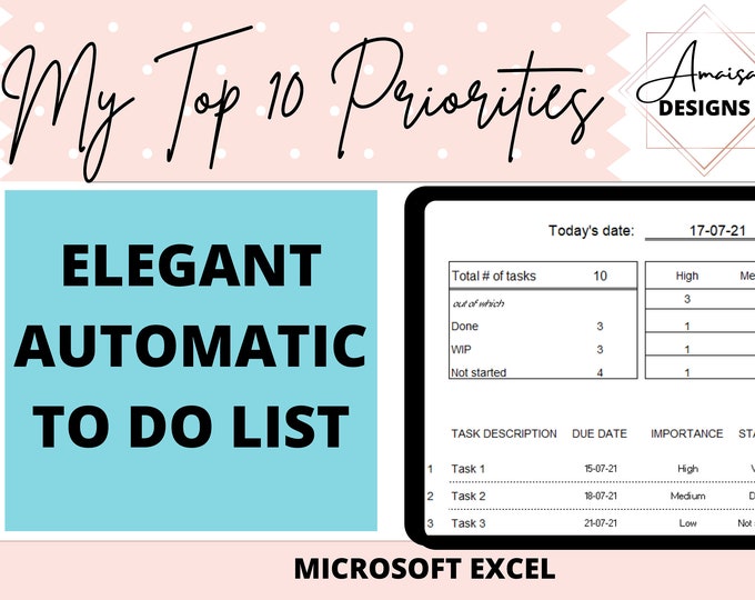 Management Tasks Tracker Planner | Excel to Do List | Excel Task ...