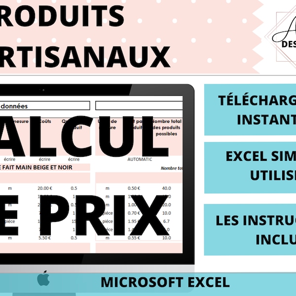 L'outil pour calculer le prix des produits artisanaux | Calcul de coûts des achats, production et revient | Coûts des produit unitaire