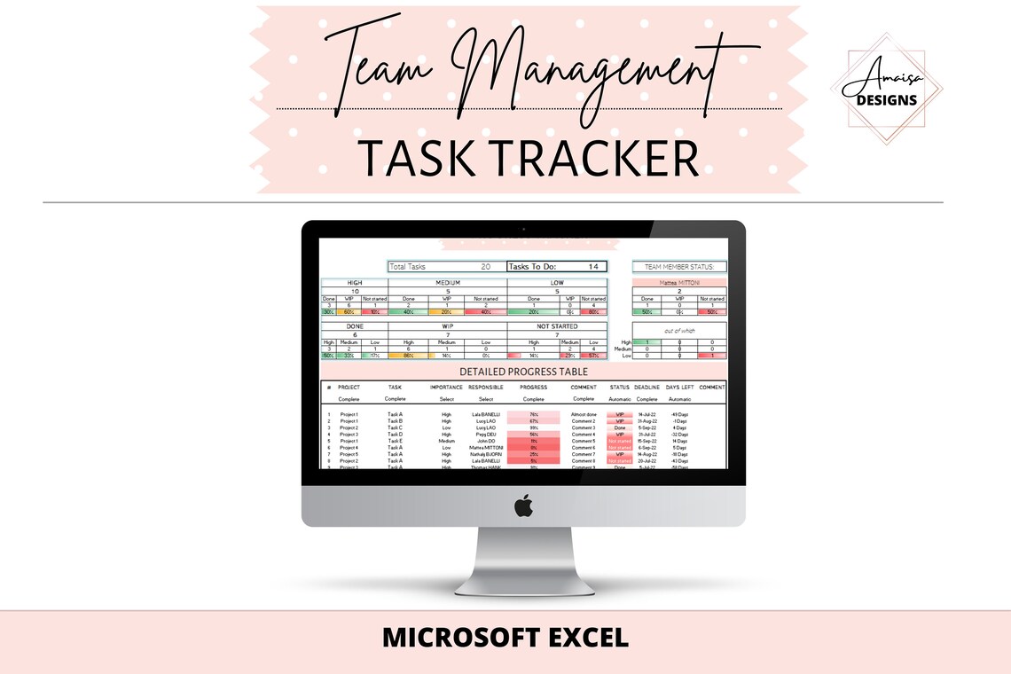 Management Tasks Tracker Planner | Excel to Do List | Excel Task ...