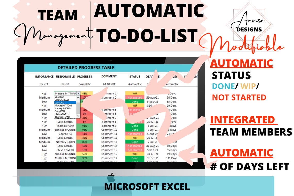Management Tasks Tracker Planner | Excel to Do List | Excel Task ...