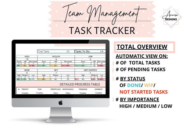 Management Tasks Tracker Planner | Excel to Do List | Excel Task ...
