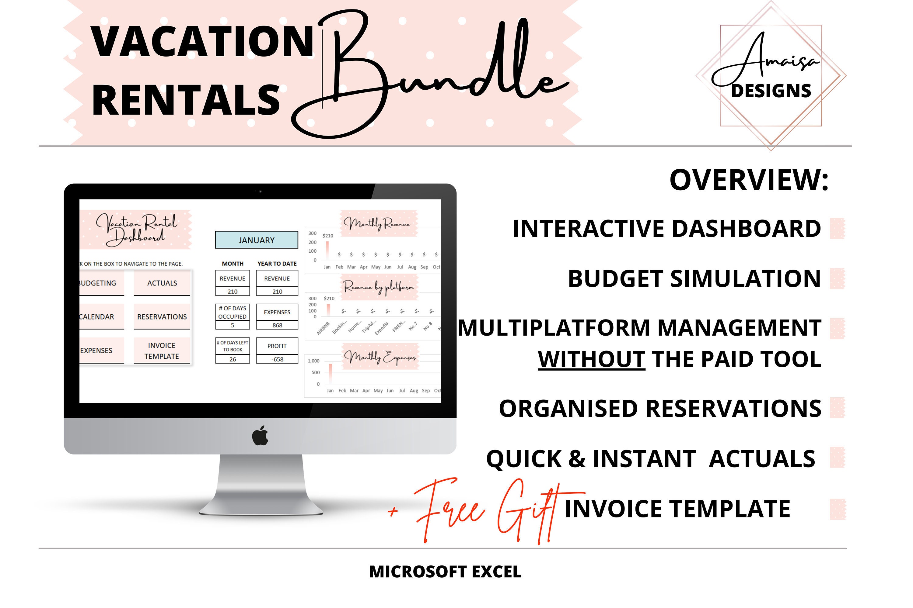 Airbnb Host Bundle Excel Template Airbnb Host Calendar Template Airbnb