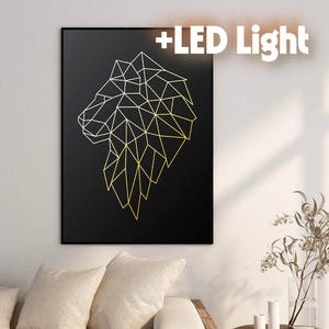 LED Painting-Lion | LED Geometric Lion | Glowing Wall Art | Light Up Home Decor | Minimalist Painting | Unique Wall Hanging | Lion Painting