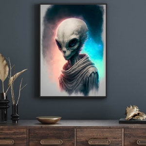 LED Light Canvas – Alien Glow Art | Sci-Fi Wall Decor | Light Up Alien Portrait | Futuristic Home Decor | Gift for UFO & Space Fans