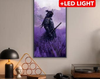LED Light Samurai Painting – Day & Night Dual Art | Tsushima Wall Art | Rechargeable App-Controlled Wall Decor | Samurai and Katana Wall Art
