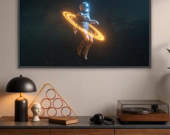 LED Astronaut Canvas Wall Art | Glowing Space Painting | Cosmic Room Decor | Illuminated Astronaut Art | Unique Galaxy Wall Art