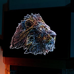 LED Painting - Lion, Light Up Canvas, Unique Wall Art, Living Room Wall Art, Lion Painting, Large Wall Art, Unique Wall Art, LED Light Decor
