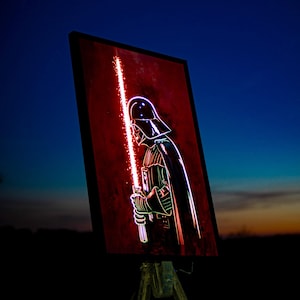Light Painting - DARK FORCE. Arte su tela con luce notturna, arte murale con luci LED, regalo di Natale unico, luci al neon per poster di film, carta da parati scura