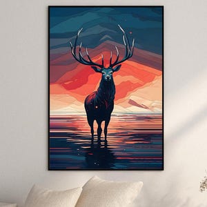 LED Light Canvas - Elk, Light up LED Painting | Elk Wall Art | Light Wall Art | Rechargeable Light Wall Art | Smart Painting