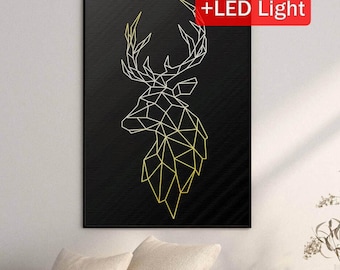 Geometrischer Elch LED-Leinwandbild | Modernes Wildlife Wandbild | Leuchtendes Wohnambiente | Minimalistische Tierkunst