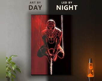 Spider-Man Swing LED Wall Art, Superhero Light Up Canvas for Gaming Room