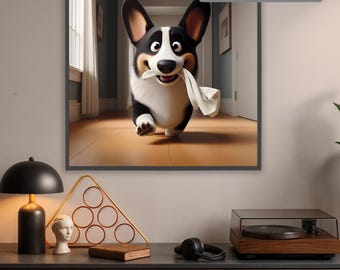 LED Dog Canvas Wall Art, Lighted Corgi Print, Glowing Dog Painting, Playful Puppy Gift, Dog Lovers Decor, Pet Room Wall Art, Dog Wall Art