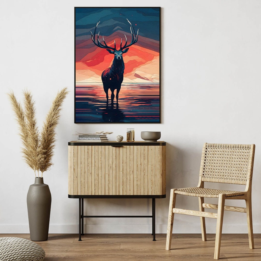 Elk & Water Lighted LED Canvas Art Wildlife Artwork, Unique Light up