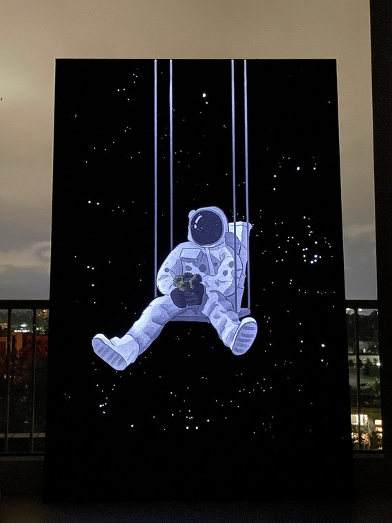 Impression dart sur toile LED astronaute. Light Up Wall Art