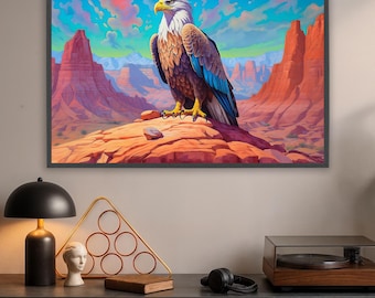 LED Bald Eagle Wall Art, Glowing Canyon Painting, Landscape Light Painting, Illuminated Nature Decor, Eagle Painting, Unique Home Painting