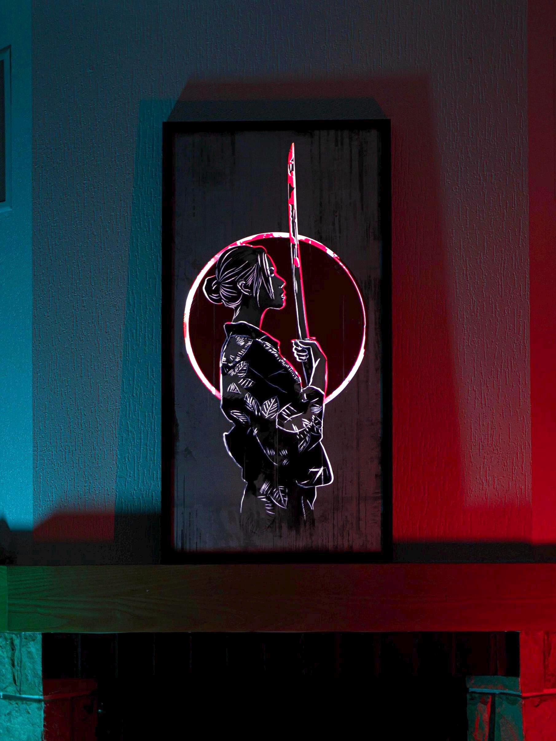 Led Design Samurai Samurai Light Painting: LED Japanese Warrior Canvas Art - Etsy