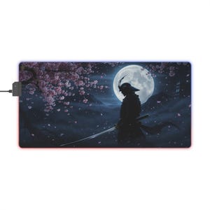 LED Gaming Mouse Pad | Samurai Themed Desk Accessory, RGB Lighted Gaming Pad, Unique Gift for Gamers, PC Setup Decor, Gaming Accessories