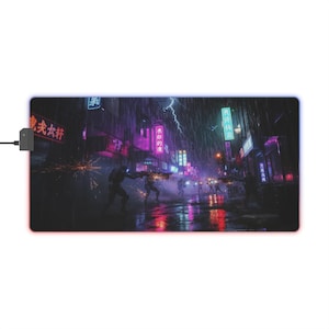 RGB LED Gaming Mouse Pad - Neon Cityscape Design, Gaming Accessory, Desk Décor, Gift for Gamers, LED Mouse Mat