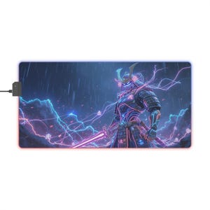 Samurai LED Gaming Mouse Pad - RGB Lighting, Game Room Decor, Gamer Gift, Desk Accessory, Anime Theme