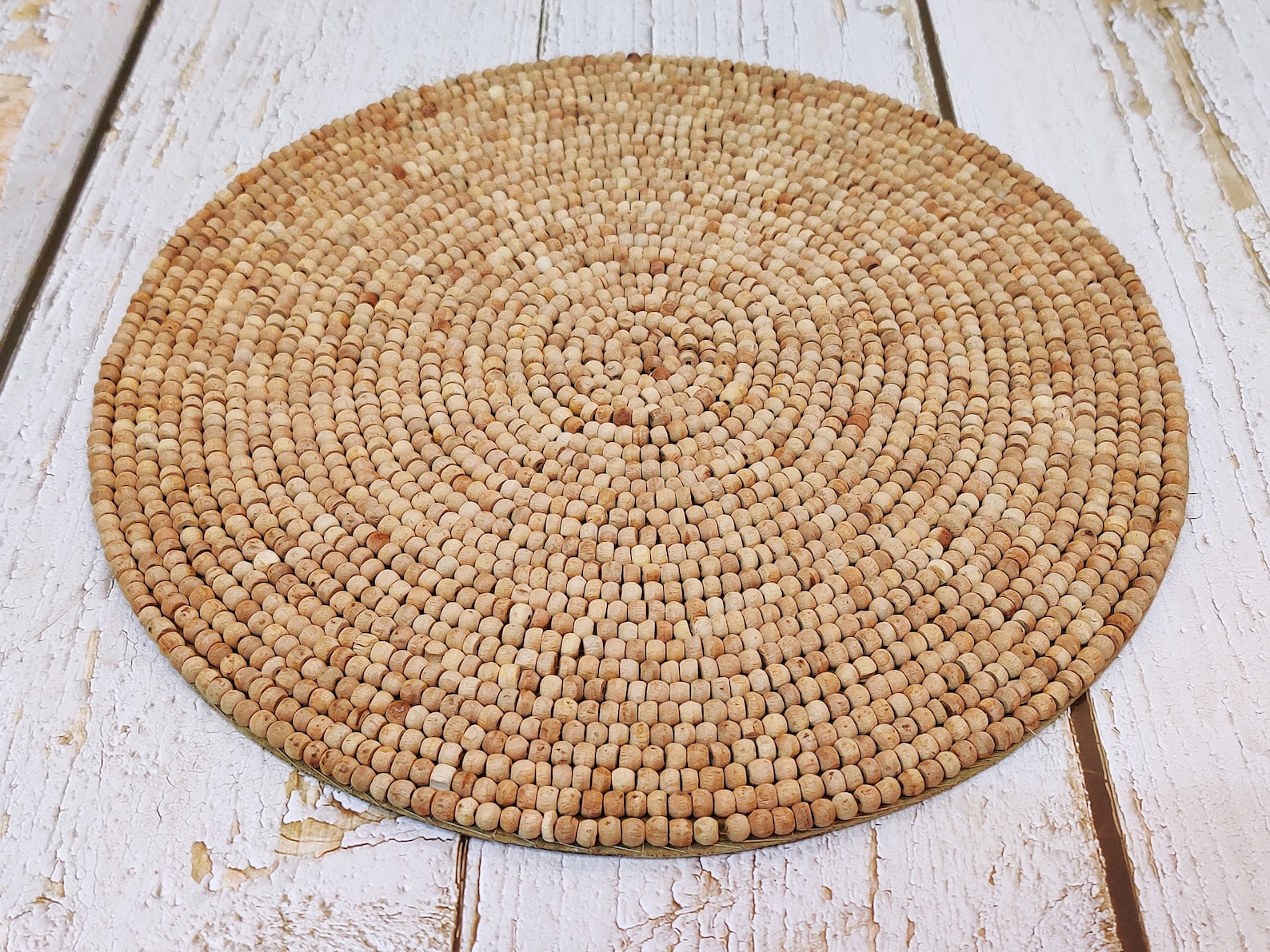 Beaded round placemats wooden beads table mats farmhouse Etsy