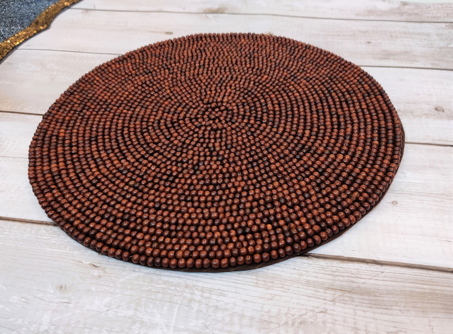 Handmade beaded round placemats luxury table mats wooden Etsy