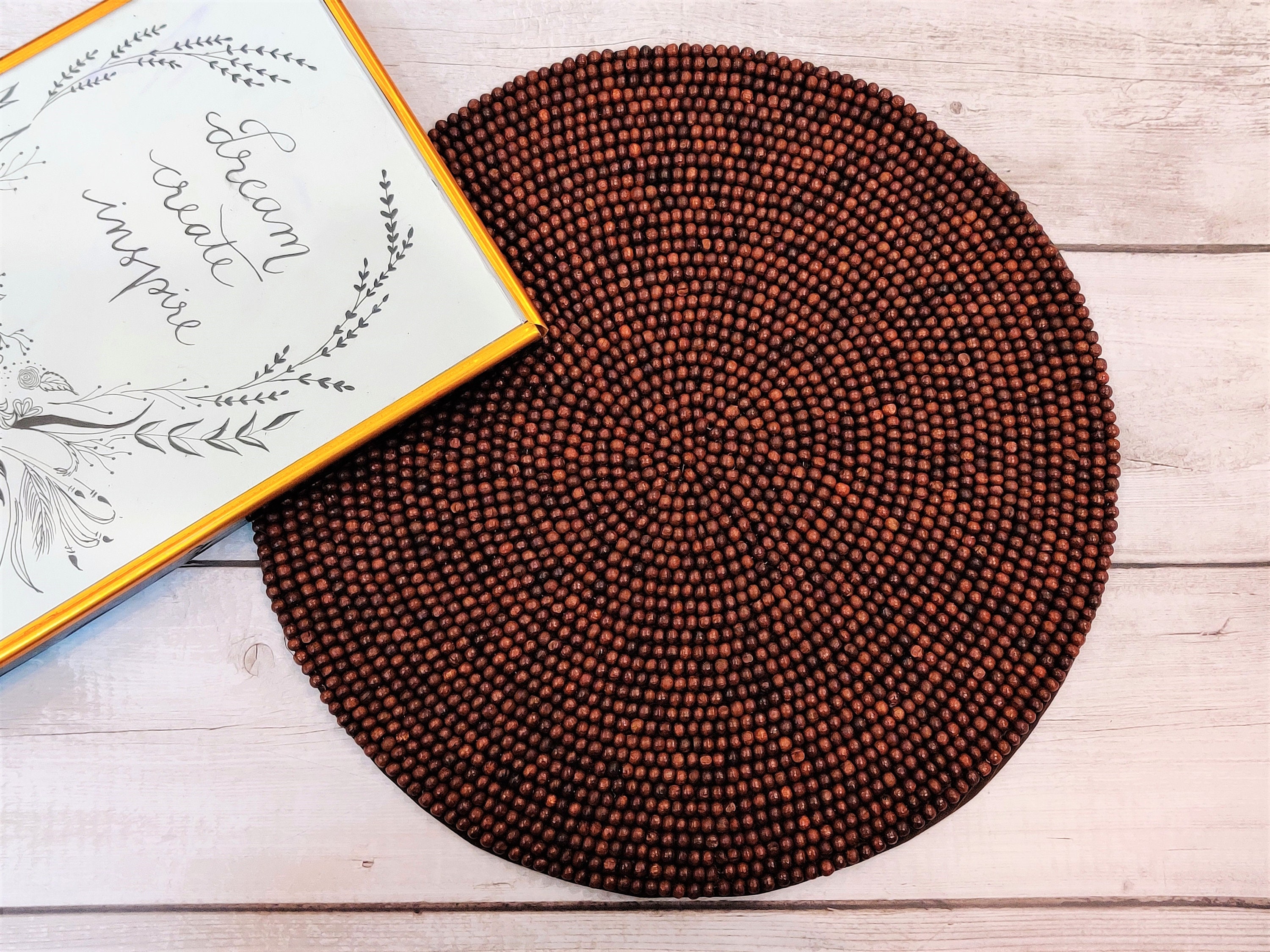 Handmade beaded round placemats luxury table mats wooden Etsy