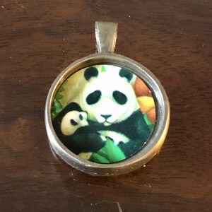 Mama Panda pendant in antiqued bronze bezel