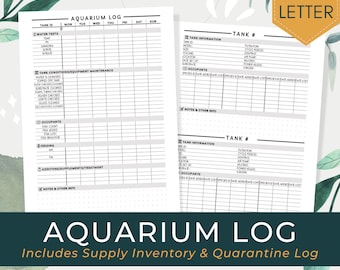 Aquarium Care & Maintenance Logbook PDF Printable Download | Track Water Parameters, Feeding, Tank Conditions | Fish Keeping Record Template