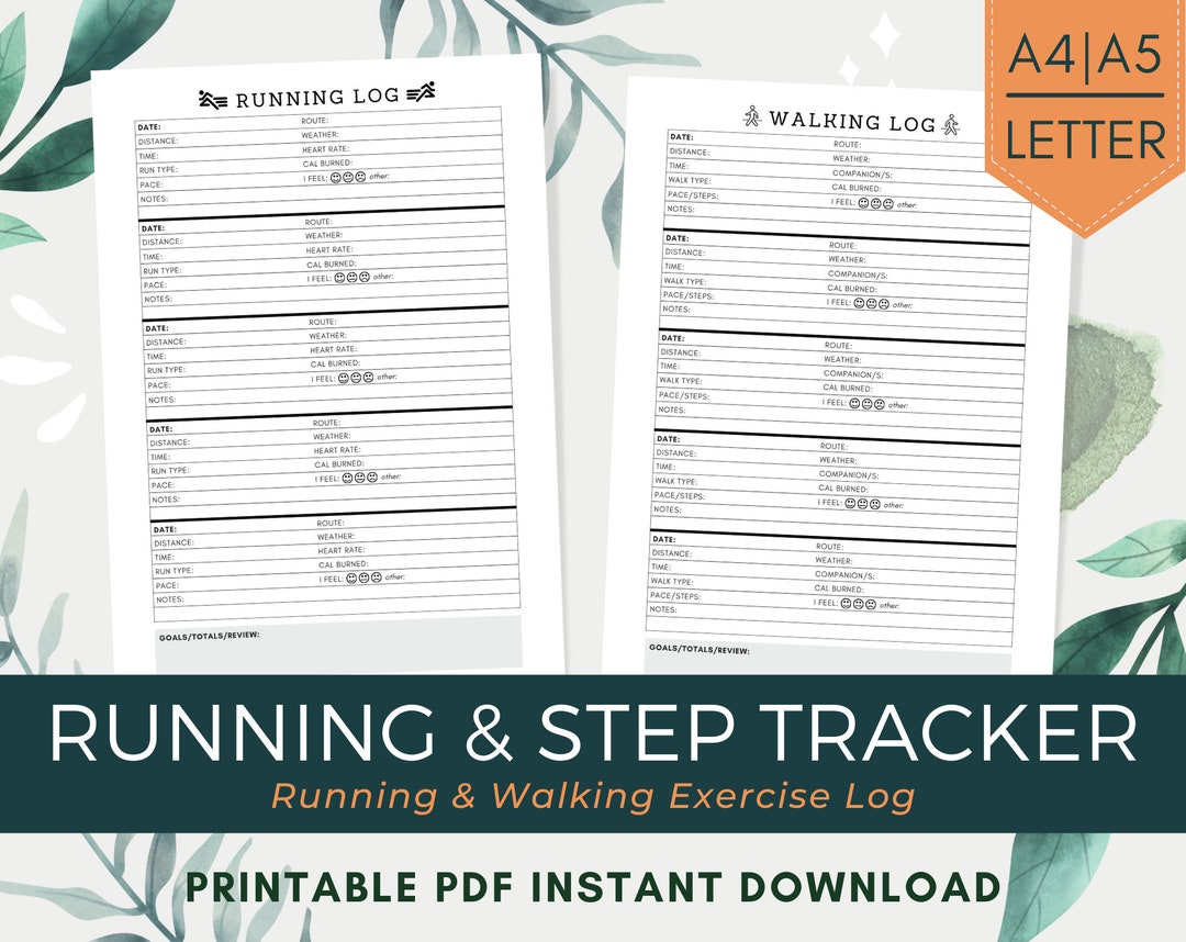 Running and Walking Tracker Printable PDF Download Jogging Journal Step ...