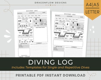 Scuba Diving Log Template Printable PDF Download | Diving Journal Worksheet | Diver's Planner Insert for Single & Repetitive Dive Profiles