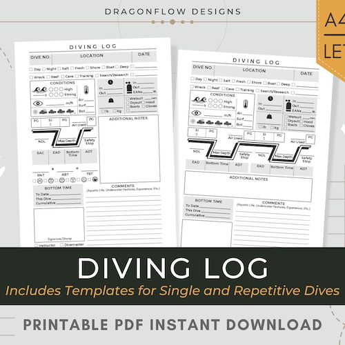 Scuba Diving Log Template Printable PDF Download Diving Etsy